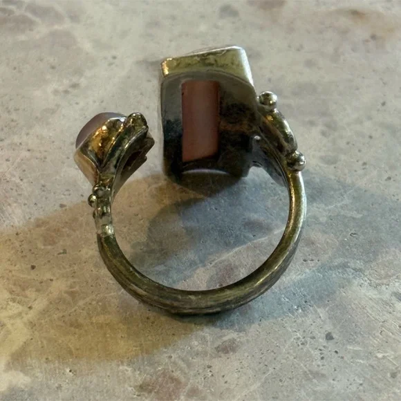 Vintage Sajen Sterling Silver Mother Of Pearl & Purple Quartz Ring Size 8 - Picture 6 of 9